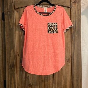 7th Ray Orange Top with Animal Print Accents